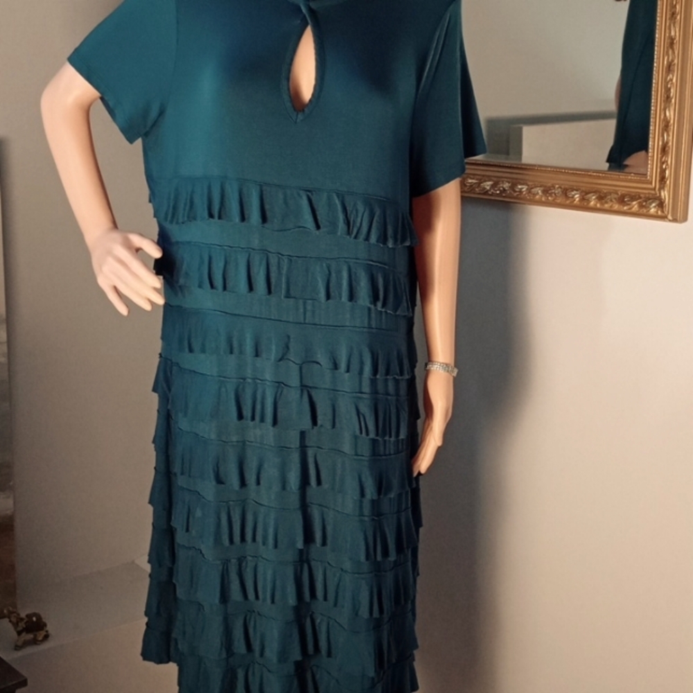 HSN Stunning, Teal Ruffle Dress By Colleen Lopaz, Brand New.